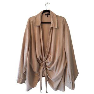 Eloquii Beige Tie-Front Blouse Size 32 Long-Sleeve Women Work, Career